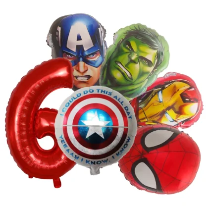 Set aranjament bundle 6 baloane folie supereroi cu cifra rosie - imagine 6