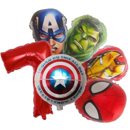 Set aranjament bundle 6 baloane folie supereroi cu cifra rosie - imagine 7