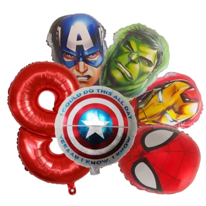 Set aranjament bundle 6 baloane folie supereroi cu cifra rosie - imagine 8