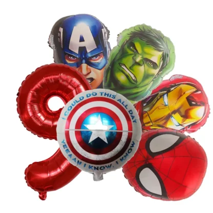 Set aranjament bundle 6 baloane folie supereroi cu cifra rosie - imagine 9