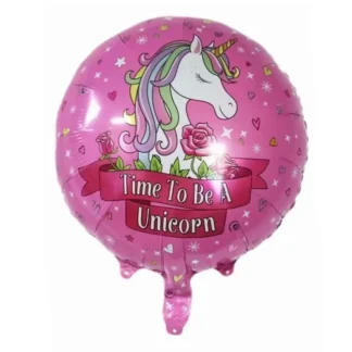 Balon folie Unicorn, roz, rotund, 45 cm