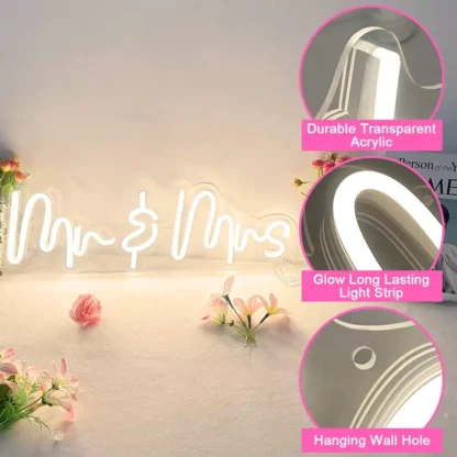 Banner luminos Led Neon MR & MRS, fundal transparent, 56 x 20 cm - imagine 5