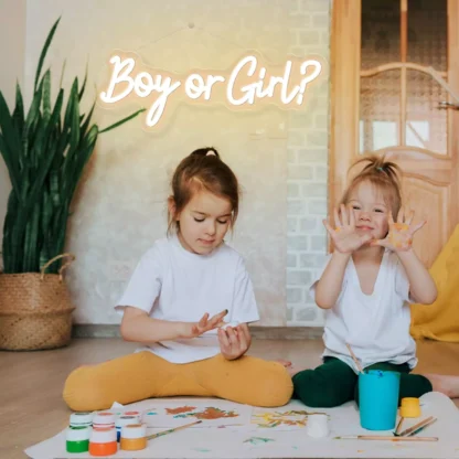Banner luminos Led Neon BOY OR GIRL, Gender Reveal, fundal transparent, 55 x 18 cm - imagine 2