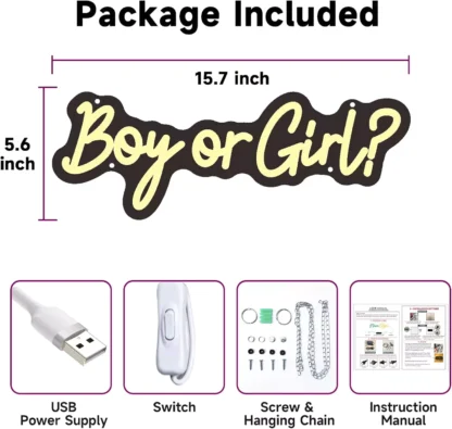 Banner luminos Led Neon BOY OR GIRL, Gender Reveal, fundal transparent, 55 x 18 cm - imagine 4