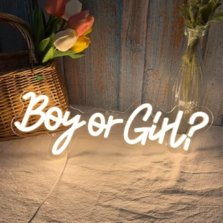 Banner luminos Led Neon BOY OR GIRL, Gender Reveal, fundal transparent, 55 x 18 cm