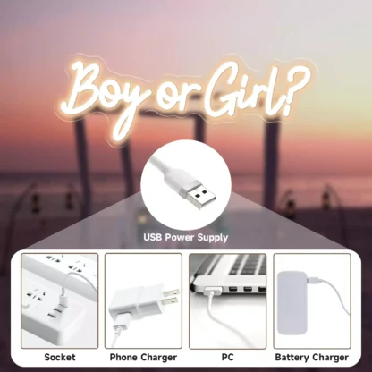 Banner luminos Led Neon BOY OR GIRL, Gender Reveal, fundal transparent, 55 x 18 cm - imagine 3