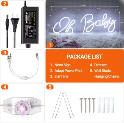 Banner luminos Led Neon OH BABY, fundal transparent, 55 x 18 cm - imagine 7