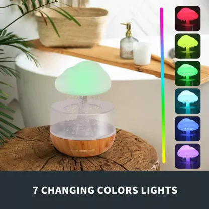 Umidificator cu picurare de apă, cu functii de difuzor de aromaterapie / uleiuri esențiale si lampa de noapte cu nor de ploaie și 7 culori - imagine 2
