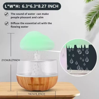 Umidificator cu picurare de apă, cu functii de difuzor de aromaterapie / uleiuri esențiale si lampa de noapte cu nor de ploaie și 7 culori - imagine 3