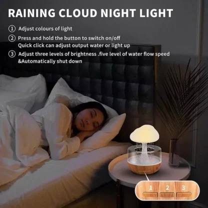 Umidificator cu picurare de apă, cu functii de difuzor de aromaterapie / uleiuri esențiale si lampa de noapte cu nor de ploaie și 7 culori - imagine 7