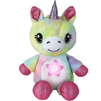 Jucarie de plus Unicorn Star Belly Dream Lites, cu proiectie de stele stralucitoare in 6 culori