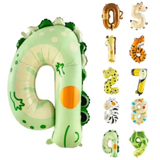 Baloane folie in forma de cifre 1, 2, 3, 4, 5, 6, 7, 8, 9, 0, cu Animale, Jungle Party, 100 cm