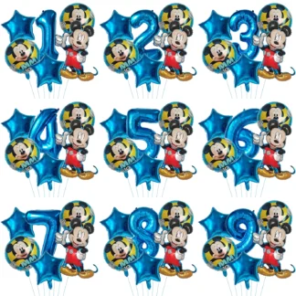 Set aranjament 6 baloane folie cu Cifra si figurina Mickey Mouse, albastru, bundle