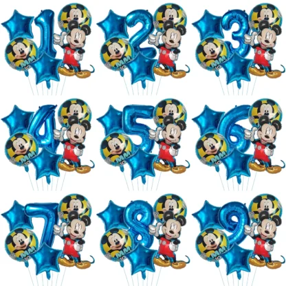 Set aranjament 6 baloane folie cu Cifra si figurina Mickey Mouse, albastru, bundle