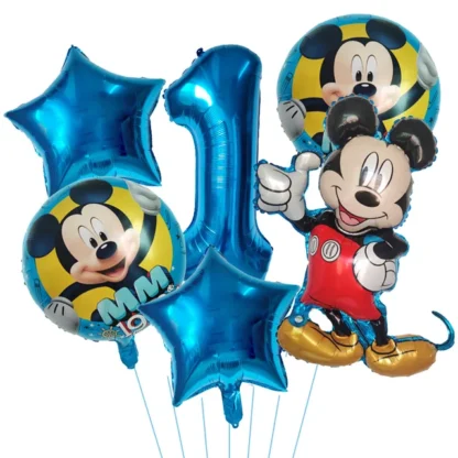 Set aranjament 6 baloane folie cu Cifra si figurina Mickey Mouse, albastru, bundle - imagine 2