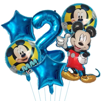 Set aranjament 6 baloane folie cu Cifra si figurina Mickey Mouse, albastru, bundle - imagine 3