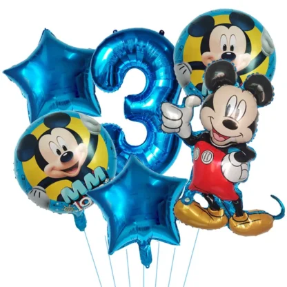Set aranjament 6 baloane folie cu Cifra si figurina Mickey Mouse, albastru, bundle - imagine 4