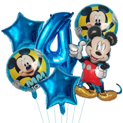 Set aranjament 6 baloane folie cu Cifra si figurina Mickey Mouse, albastru, bundle - imagine 5