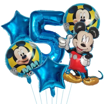 Set aranjament 6 baloane folie cu Cifra si figurina Mickey Mouse, albastru, bundle - imagine 6