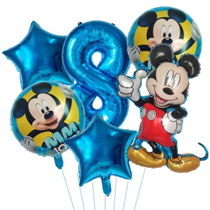 Set aranjament 6 baloane folie cu Cifra si figurina Mickey Mouse, albastru, bundle - imagine 9