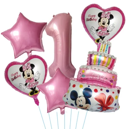Set aranjament 6 baloane folie cu Cifra si figurina Minnie, roz, bundle - imagine 2