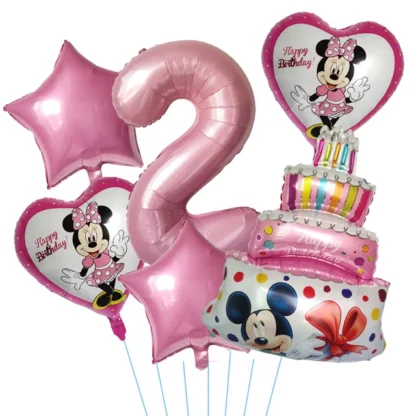 Set aranjament 6 baloane folie cu Cifra si figurina Minnie, roz, bundle - imagine 3