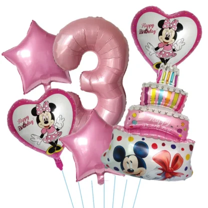 Set aranjament 6 baloane folie cu Cifra si figurina Minnie, roz, bundle - imagine 4