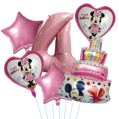 Set aranjament 6 baloane folie cu Cifra si figurina Minnie, roz, bundle - imagine 5