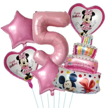 Set aranjament 6 baloane folie cu Cifra si figurina Minnie, roz, bundle - imagine 6