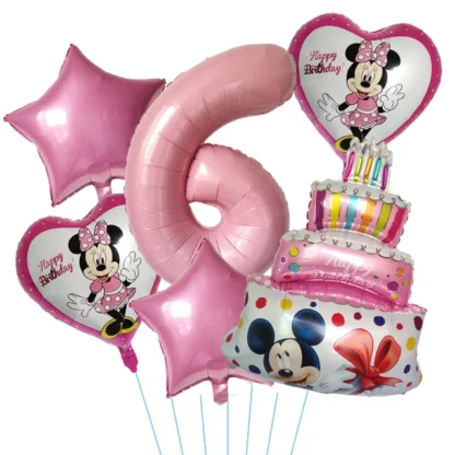 Set aranjament 6 baloane folie cu Cifra si figurina Minnie, roz, bundle - imagine 7
