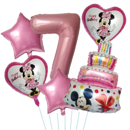 Set aranjament 6 baloane folie cu Cifra si figurina Minnie, roz, bundle - imagine 8