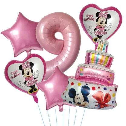 Set aranjament 6 baloane folie cu Cifra si figurina Minnie, roz, bundle - imagine 10