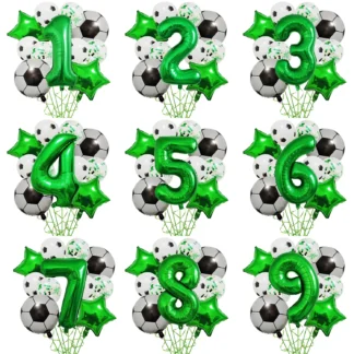 Set aranjament 6 baloane folie cu Cifra, tematica Fotbal / Ball Party, verde, bundle