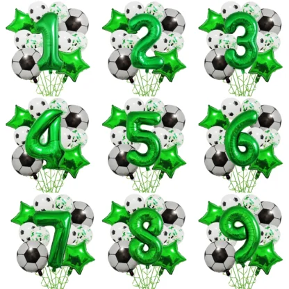Set aranjament 6 baloane folie cu Cifra, tematica Fotbal / Ball Party, verde, bundle