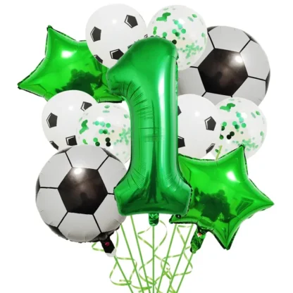 Set aranjament 6 baloane folie cu Cifra, tematica Fotbal / Ball Party, verde, bundle - imagine 2
