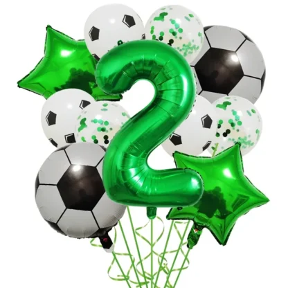 Set aranjament 6 baloane folie cu Cifra, tematica Fotbal / Ball Party, verde, bundle - imagine 3
