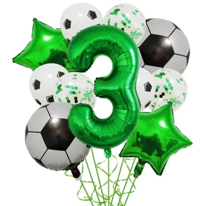 Set aranjament 6 baloane folie cu Cifra, tematica Fotbal / Ball Party, verde, bundle - imagine 4