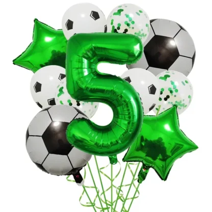 Set aranjament 6 baloane folie cu Cifra, tematica Fotbal / Ball Party, verde, bundle - imagine 6