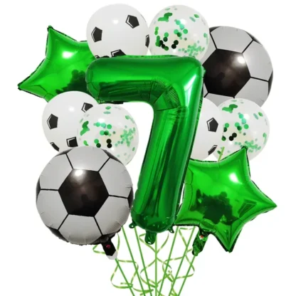 Set aranjament 6 baloane folie cu Cifra, tematica Fotbal / Ball Party, verde, bundle - imagine 8