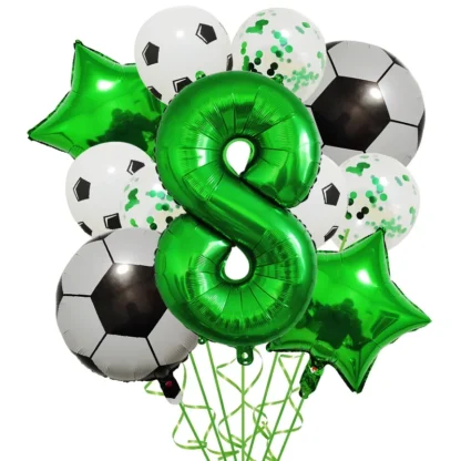 Set aranjament 6 baloane folie cu Cifra, tematica Fotbal / Ball Party, verde, bundle - imagine 9