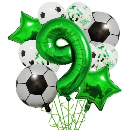 Set aranjament 6 baloane folie cu Cifra, tematica Fotbal / Ball Party, verde, bundle - imagine 10