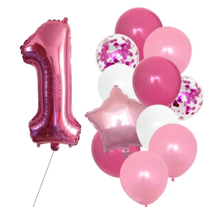 Set aranjament 12 baloane folie si latex, cu Cifra si steluta, roz, bundle - imagine 2