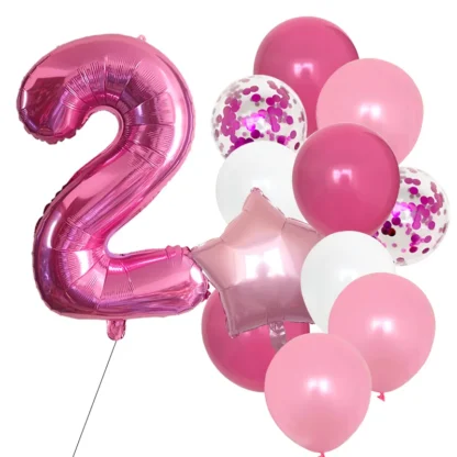 Set aranjament 12 baloane folie si latex, cu Cifra si steluta, roz, bundle - imagine 3