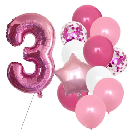 Set aranjament 12 baloane folie si latex, cu Cifra si steluta, roz, bundle - imagine 4