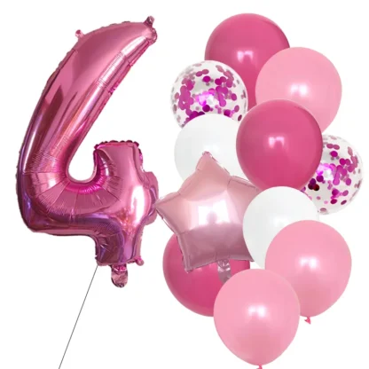 Set aranjament 12 baloane folie si latex, cu Cifra si steluta, roz, bundle - imagine 5