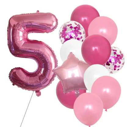 Set aranjament 12 baloane folie si latex, cu Cifra si steluta, roz, bundle - imagine 6