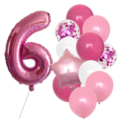 Set aranjament 12 baloane folie si latex, cu Cifra si steluta, roz, bundle - imagine 7