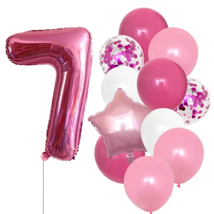 Set aranjament 12 baloane folie si latex, cu Cifra si steluta, roz, bundle - imagine 8