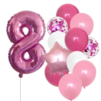 Set aranjament 12 baloane folie si latex, cu Cifra si steluta, roz, bundle - imagine 9