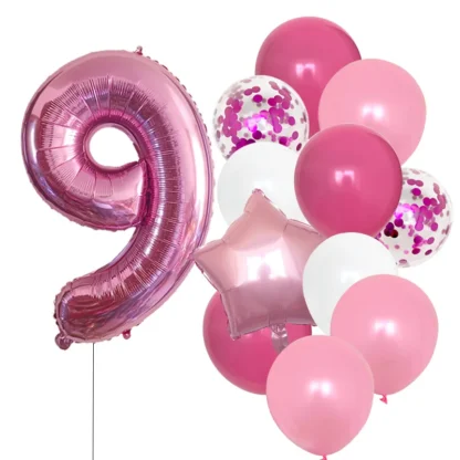 Set aranjament 12 baloane folie si latex, cu Cifra si steluta, roz, bundle - imagine 10